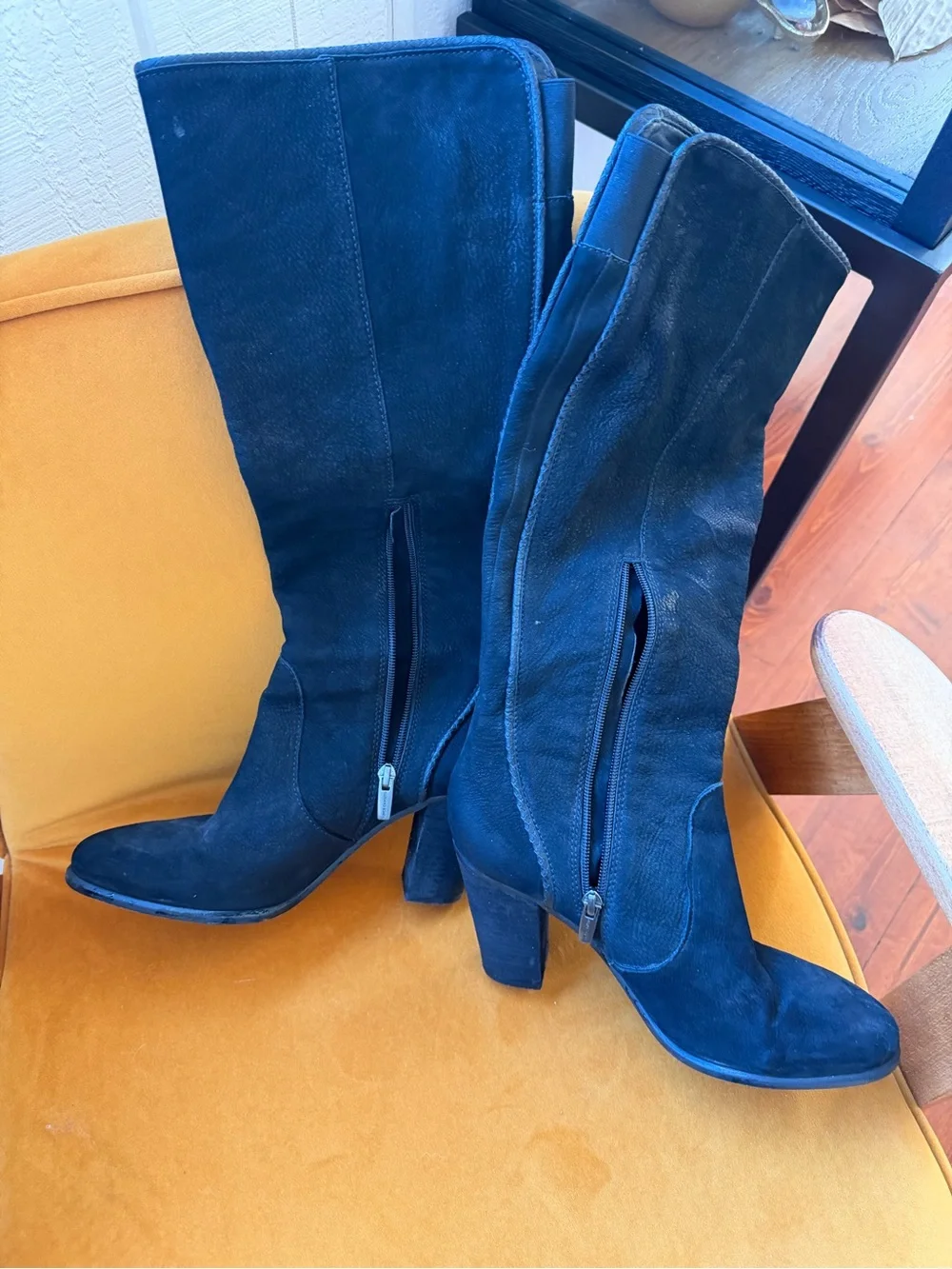 Vince Camuto Black Suede Tall Block-Heel Boots